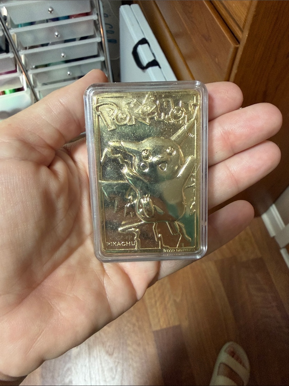 Pokemon Gold Pikachu Collectible Card in Clear Case
